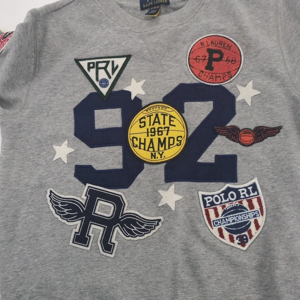Polo Ralph Lauren Multi Patch '92' VARSITY BASKETBALL Crewneck Sweatshirt sz M